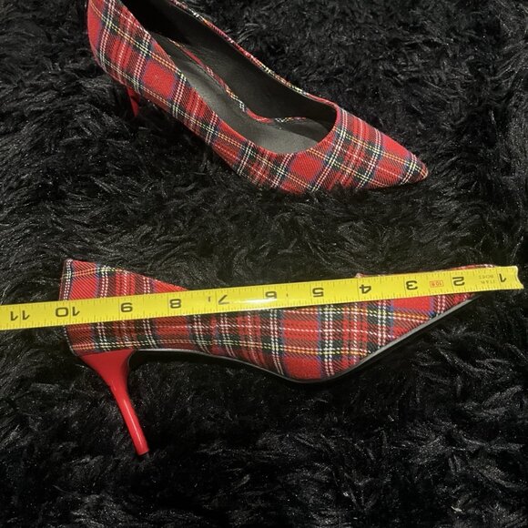 New York & Company Red Plaid Heels - Picture 7 of 9
